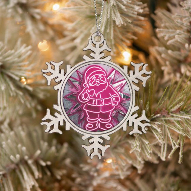 Ornement Flocon De Neige Pinkmas Santa - Neon Holiday Pop Art (Arbre)