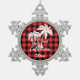 Ornement Flocon De Neige Plaid Red Plaid Dana Point California Beach Palm T
