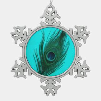 Ornement Flocon De Neige Plume turquoise de paon