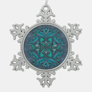 Ornement Flocon De Neige Plumes de paon mystique