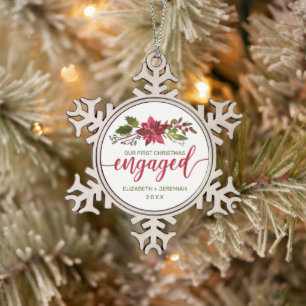 Ornement Flocon De Neige Poinsettia d'aquarelle pour Noël