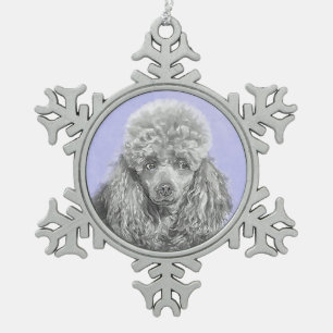 Ornement Flocon De Neige Poodé Jouet miniature Argent gris bleu Chien Art