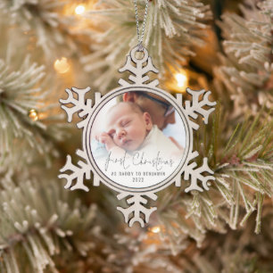 Ornement Flocon De Neige Premier Noël Comme Nom De Papa Photo Overlay