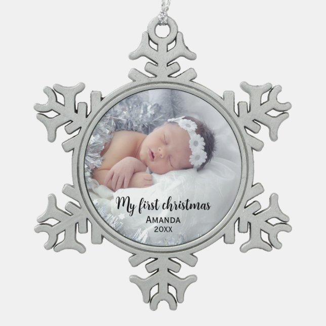 Ornement Flocon De Neige Premier Noël du bébé mignon (Devant)