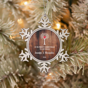 Ornement Flocon De Neige Premier Noël ensemble amour arbre bois rustique