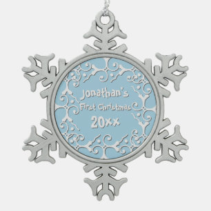 Ornement Flocon De Neige Premier Noël personnalisé par élégance argent