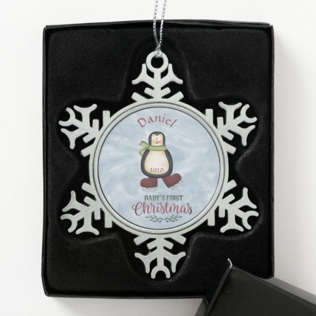 Ornement Flocon De Neige Premier pingouin de Noël du bébé (Boîte)