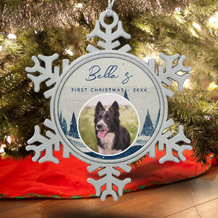 Ornement Flocon De Neige Première Noël de chiot forêt d'hiver Photo de chie
