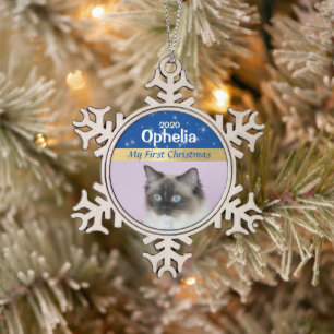 Ornement Flocon De Neige Première photo de Noël de Kitten personnalisé