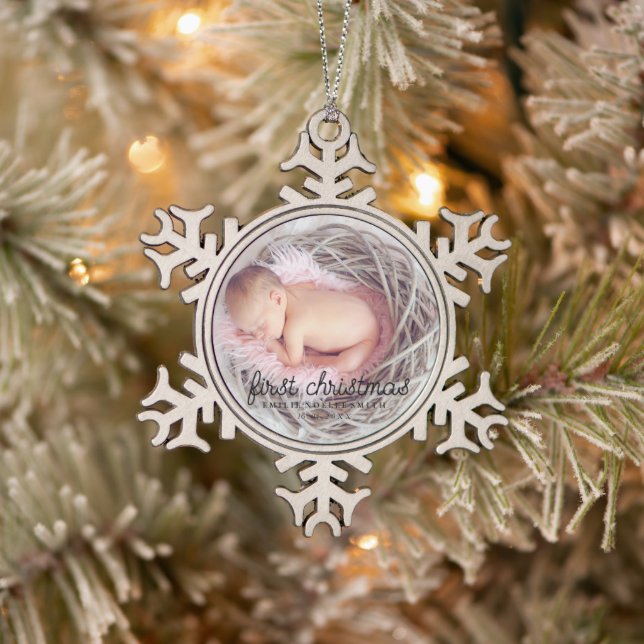 Ornement Flocon De Neige Première photo de Noël du bébé (Arbre)