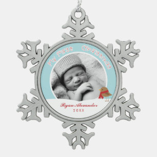 Ornement Flocon De Neige Première photo de Noël du bébé