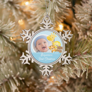 Ornement Flocon De Neige Première photo de Noël du bébé girafe