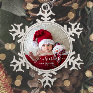Ornement Flocon De Neige Premiers Noël des Grands-Parents Photo Écriture Bl