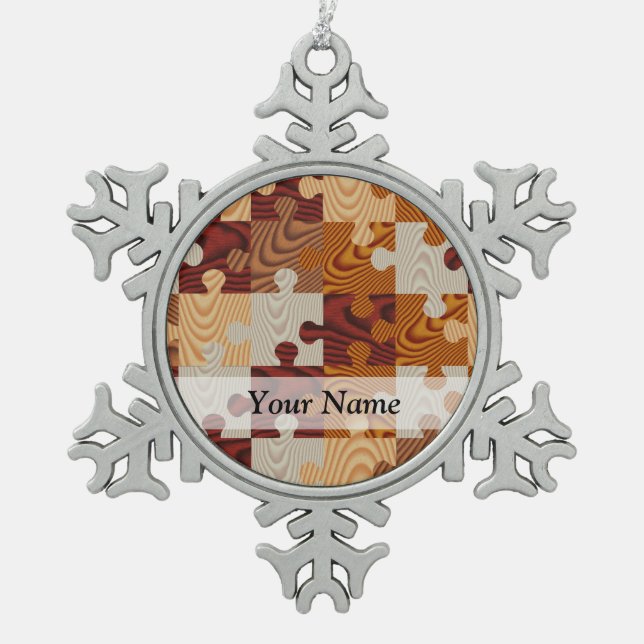 Ornement Flocon De Neige Puzzle denteux en bois (Devant)
