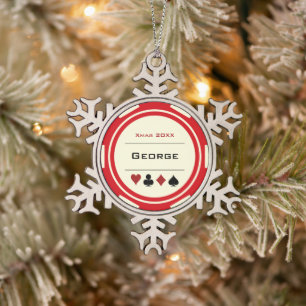 Ornement Flocon De Neige Red Cream Las Vegas Casino Poker Chip Noël