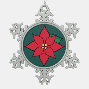 Ornement Flocon De Neige Red Poinsettia Cadeau de Noël