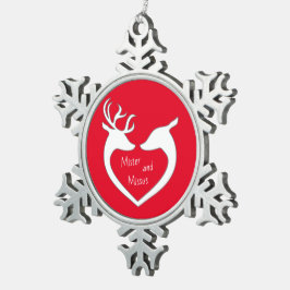 Ornement Flocon De Neige Red & White M & Mme Deer Couple