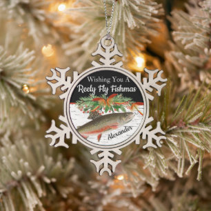Ornement Flocon De Neige Reely Fly Fishers Pêche coeur de Noël