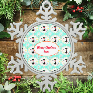 Ornement Flocon De Neige Retro Noël Siamese Chat Ogee Nom de l'animal de co