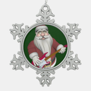 Ornement Flocon De Neige Rock Star Père Noël avec guitare électrique rouge