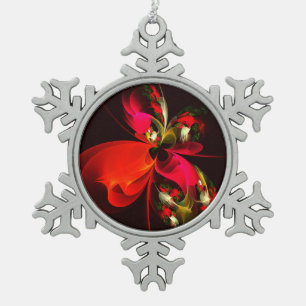 Ornement Flocon De Neige Rouge Vert Floral Moderne Art Abstrait Motif #02