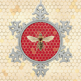 Ornement Flocon De Neige Royal Bee et Honeycomb sur rouge