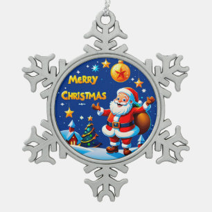 Ornement Flocon De Neige Salutation Joyeuse du Père Noël