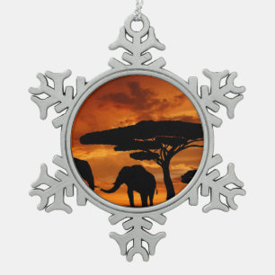 Ornement Flocon De Neige Silhouette africaine d'éléphant d'arbre de baobab