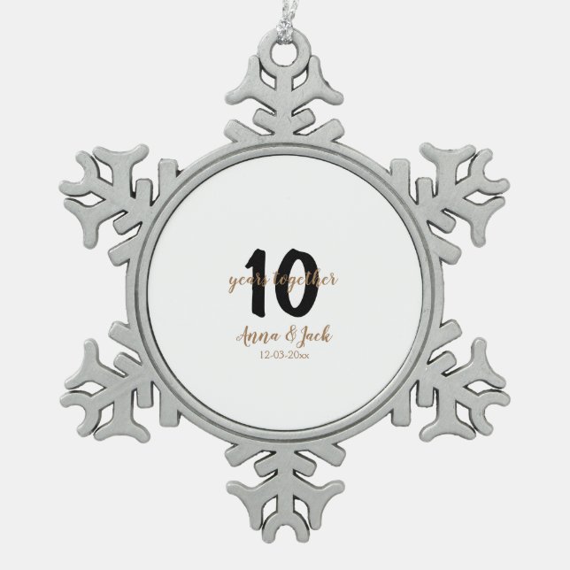 Ornement Flocon De Neige simple personnalisé 10 ans nom date (Devant)