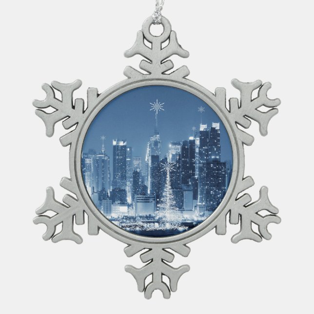 Ornement Flocon De Neige SkyLine d'hiver de New York (Devant)