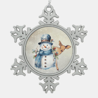 Ornement Flocon De Neige "Snowman Entouré à Holly" avec un Faun
