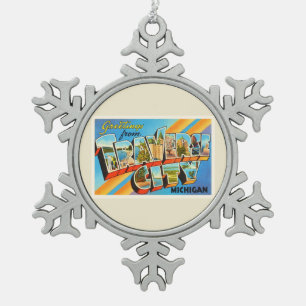 Ornement Flocon De Neige Souvenir transversal de Vintage voyage du Michigan