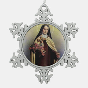 Ornement Flocon De Neige St Therese de l'enfant Jésus peu de fleur