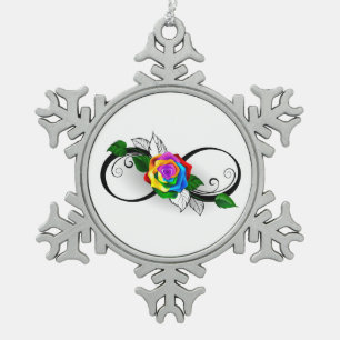 Ornement Flocon De Neige Symbole d'infini avec Rose arc-en-ciel