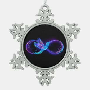 Ornement Flocon De Neige Symbole d'infini néon avec colibri brillant