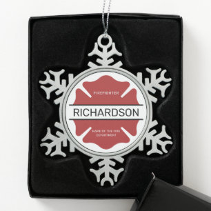 Ornement Flocon De Neige Symbole logo rouge du pompier personnalisé