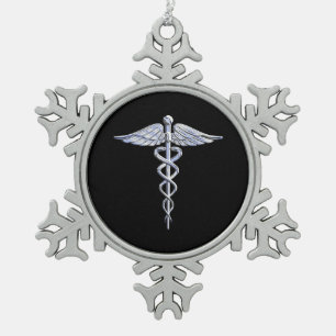 Ornement Flocon De Neige Symbole Médicale Chrome comme Caduceus