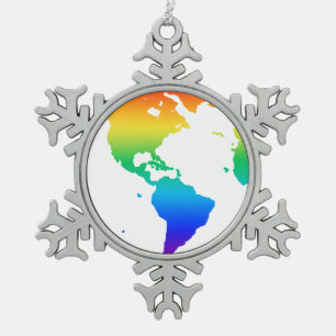 Ornement Flocon De Neige Terre de la planète de couleur arc-en-ciel