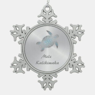 Ornement Flocon De Neige Tortue d'argent   Mele Kalikimaka  