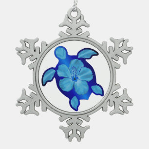 Ornement Flocon De Neige Tortue et ketmie bleues de Honu