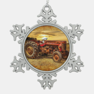 Ornement Flocon De Neige Tracteur Red Farm