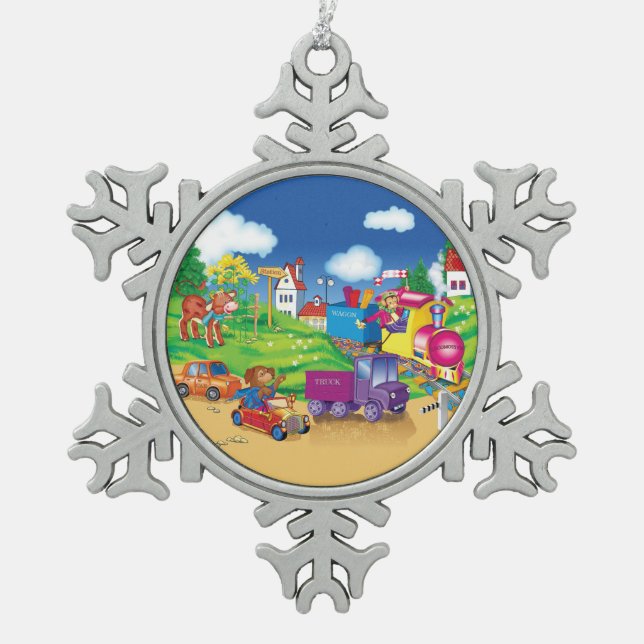 Ornement Flocon De Neige train et voiture (Devant)