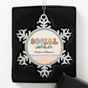 Ornement Flocon De Neige Travailleur social rétro personnalisé