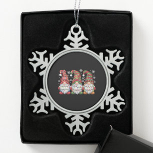 Ornement Flocon De Neige Trois Gnomes Carreaux Buffalo Rouge Noël