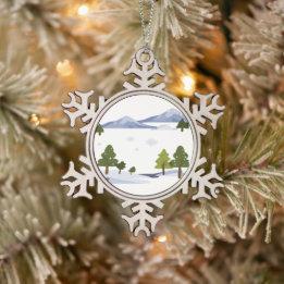 Ornement Flocon De Neige Un paysage hivernal aux arbres enneigés,