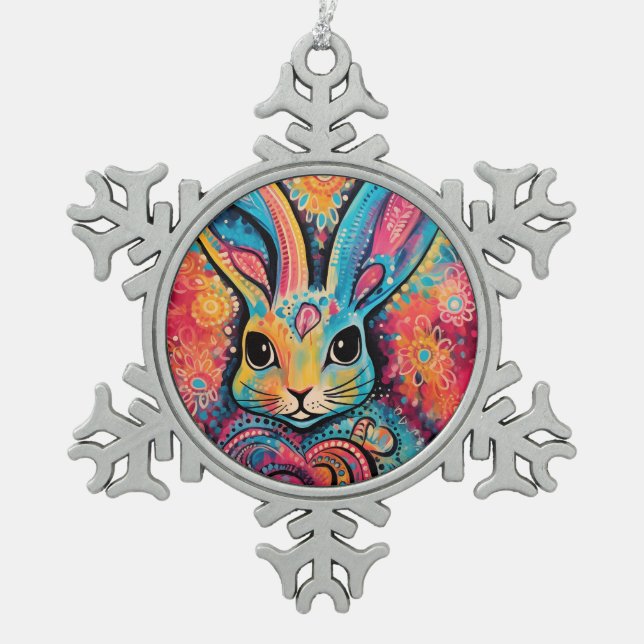Ornement Flocon De Neige Valentine Bunny Vibes positives coeur (Devant)