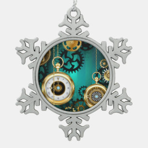 Ornement Flocon De Neige Veille bijoux Steampunk sur un Arrière - plan vert