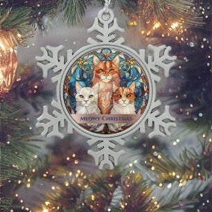 Ornement Flocon De Neige Verre Bleu Sint Look Meowy Christmas Chats