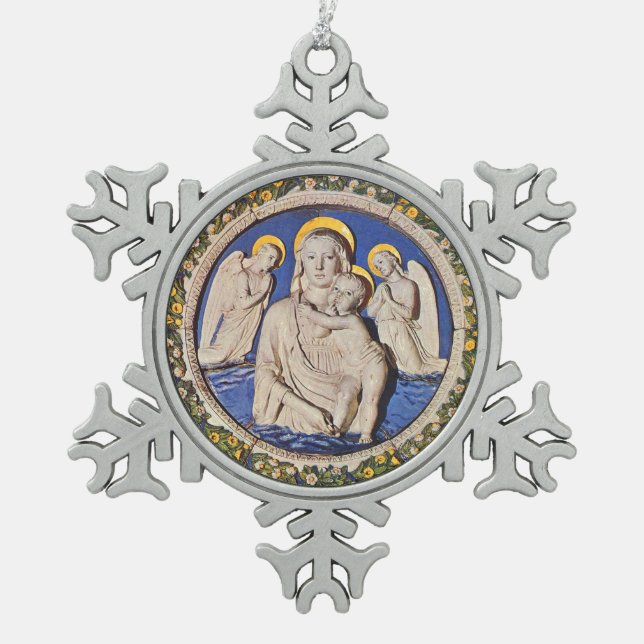 ORNEMENT FLOCON DE NEIGE VIERGE AVEC ENFANT ET ANGELS (Devant)