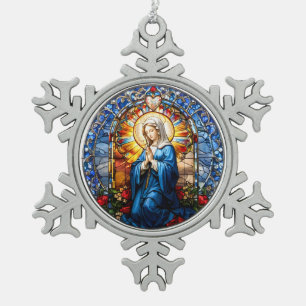 Ornement Flocon De Neige Vierge Marie priant du verre tendu